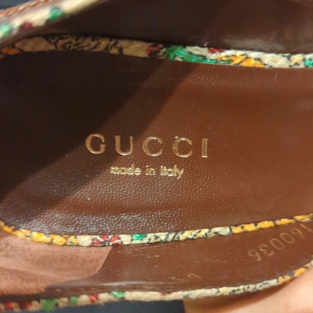 Gucci horsebit pineapple print brown leather d'Orsay vintage‎ heels size 6.5 - Picture 8 of 9